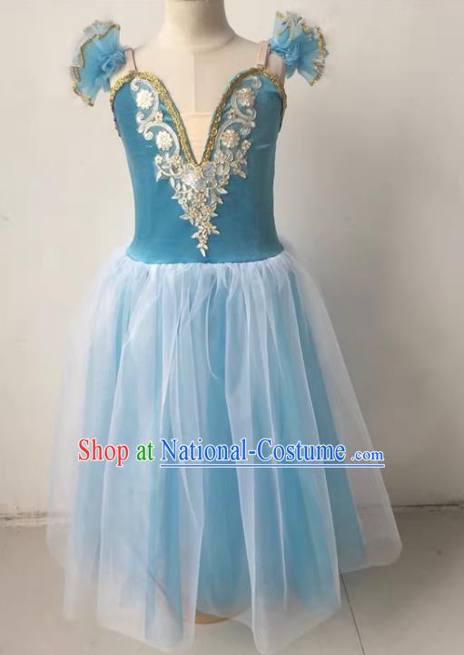 Blue Professional Ballet Skirt Children Long Performance Costume Adult Female Suspenders Fluffy Gauze Skirt Children Swan Dance Skirt