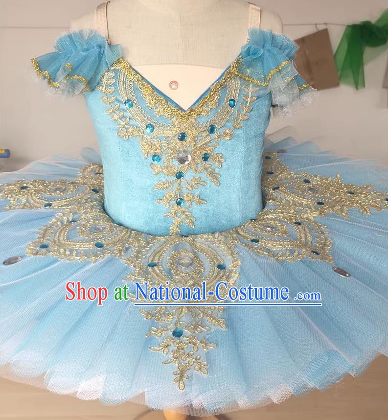 Ballet Skirt Children Performance Costume Gold Velvet Swan Lake Professional TUTU Little Swan Fluffy Sling Gauze Skirt