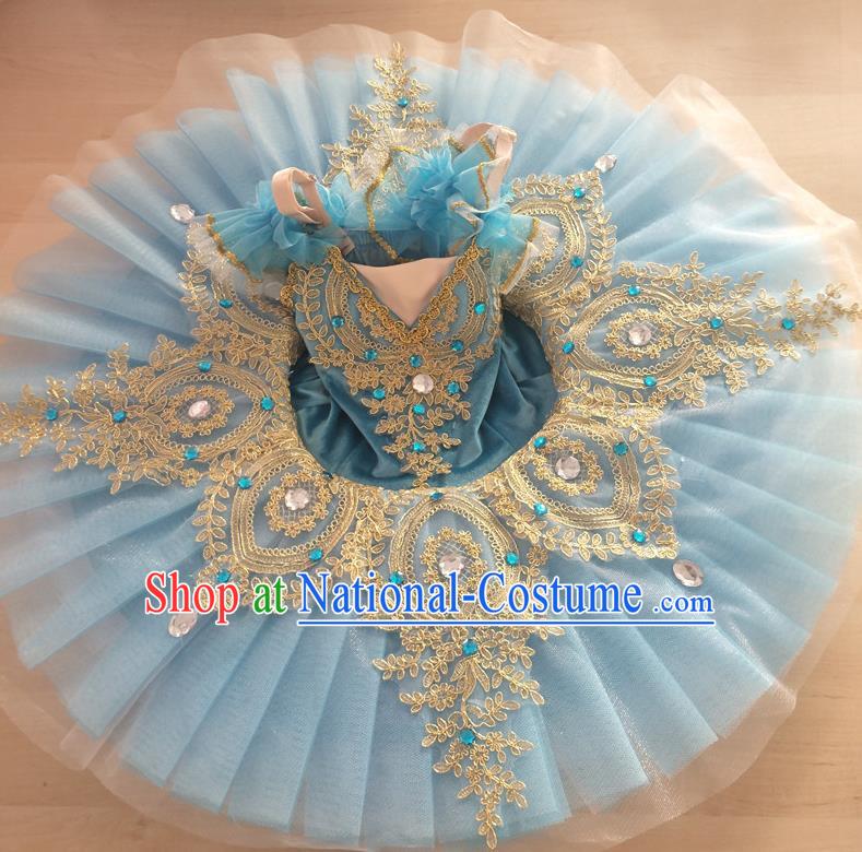 Ballet Skirt Children Performance Costume Gold Velvet Swan Lake Professional TUTU Little Swan Fluffy Sling Gauze Skirt