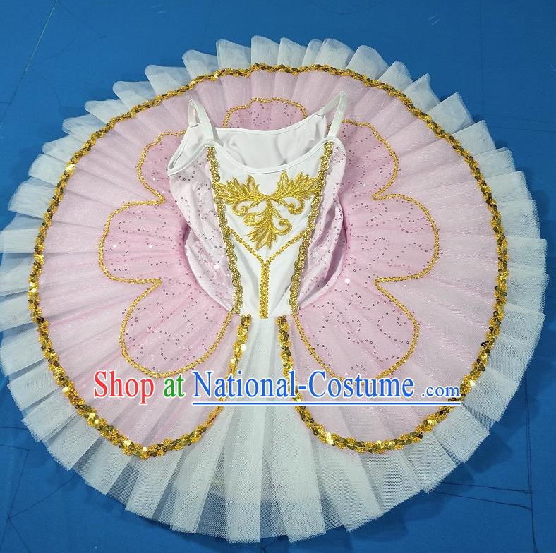 Pink Children Ballet Costumes Swan Lake Girls Professional Little Swan TUTU Skirt Sequined Sling Yarn Dance