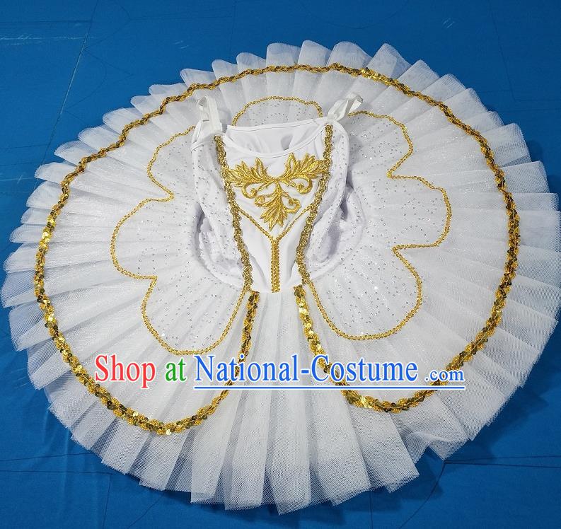 White Children Ballet Costume Swan Lake Girls Professional Little Swan TUTU Skirt Sequin Suspender Yarn Dance