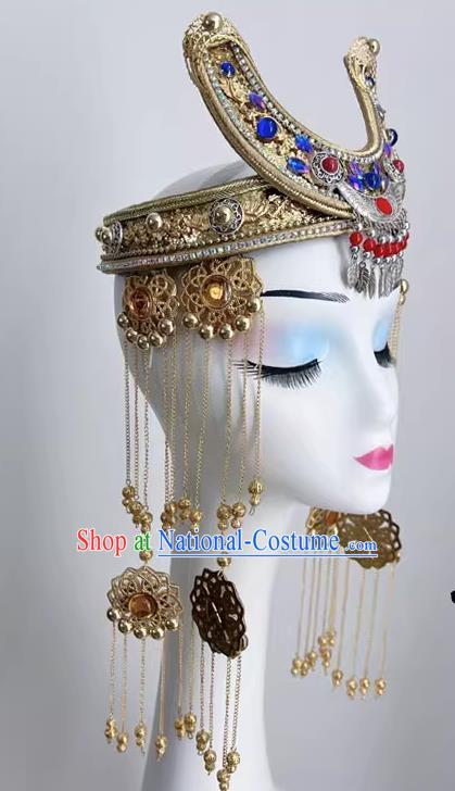 Mongolian Minority Dance Performance Art Examination Supplies Headdress Heavy Industry Long Tassel Forehead Decoration