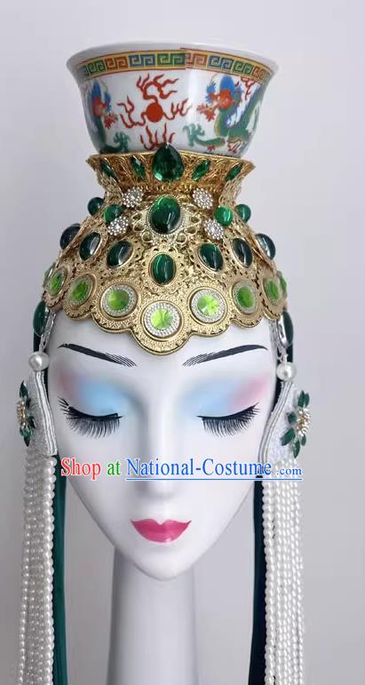 Mongolian Hair Band Tassel Style Art Test National Top Bowl Dance Children Dance Hair Accessories Top Bowl Hat With Rack Top Bowl Headdress