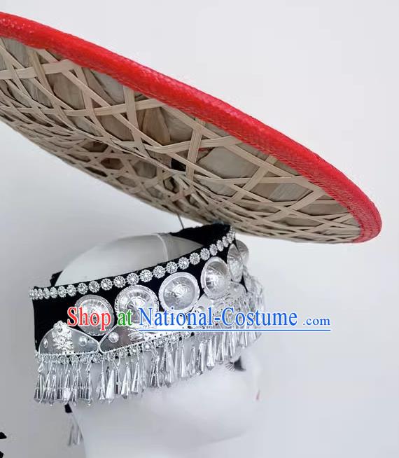 Ethnic Dance Headdress With Flower Waist Dai Bucket Hat Shanling Dance Hat Rain Bamboo Forest Shaodoli Bamboo Weaving Bucket Hat Red