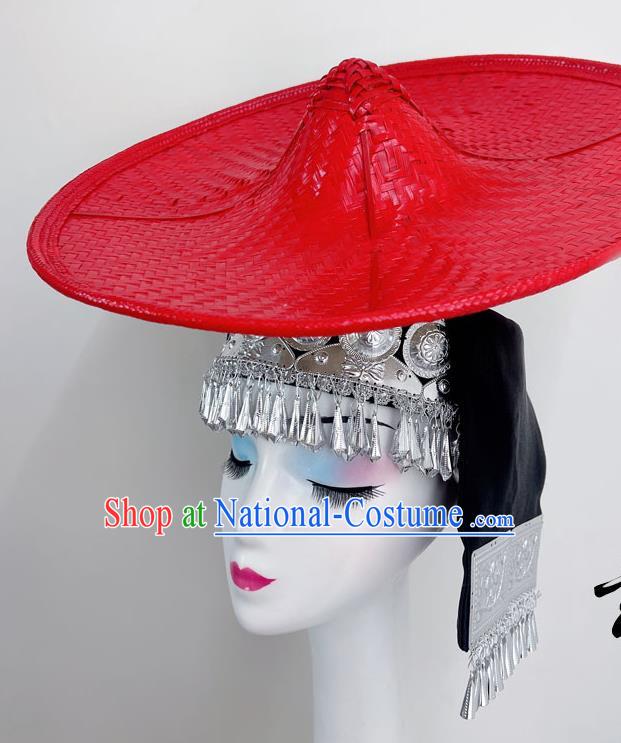 Ethnic Dance Headdress Huayao Dai Bucket Hat Shanling Dance Hat Rain Bamboo Forest Shaodoli Bamboo Weaving Bucket Hat Red