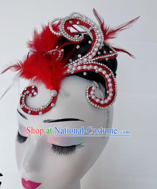 Ethnic Dance Headdress Happy Brow Jiaozhou Yangko Performance Hair Ornament Wig Feather Headdress