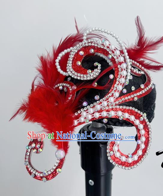 Ethnic Dance Headdress Happy Brow Jiaozhou Yangko Performance Hair Ornament Wig Feather Headdress