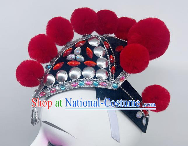 Yi Nationality Dance Headdress Red Dragonfly Taoli Cup Performance Headdress Cockscomb Hat Rooster Hat Wig Hair Play Headdress