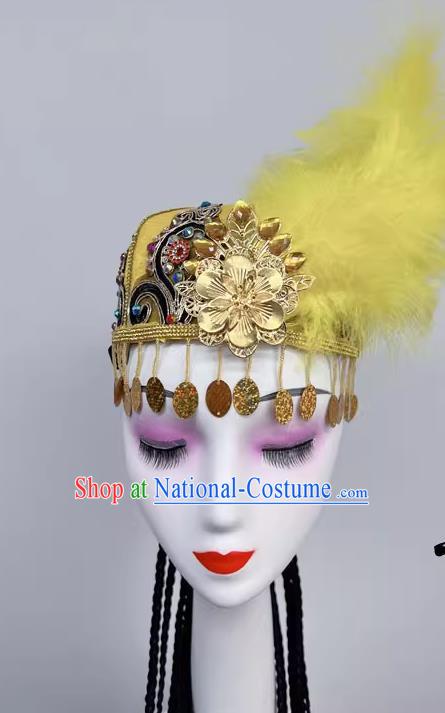 Ethnic Dance Headdress Xinjiang Uyghur Hat Half Feather Style Art Test Dance Performance Hair Accessories