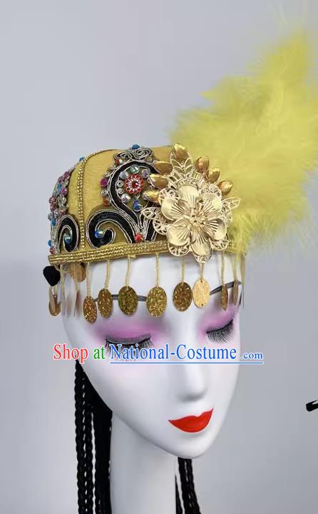 Ethnic Dance Headdress Xinjiang Uyghur Hat Half Feather Style Art Test Dance Performance Hair Accessories