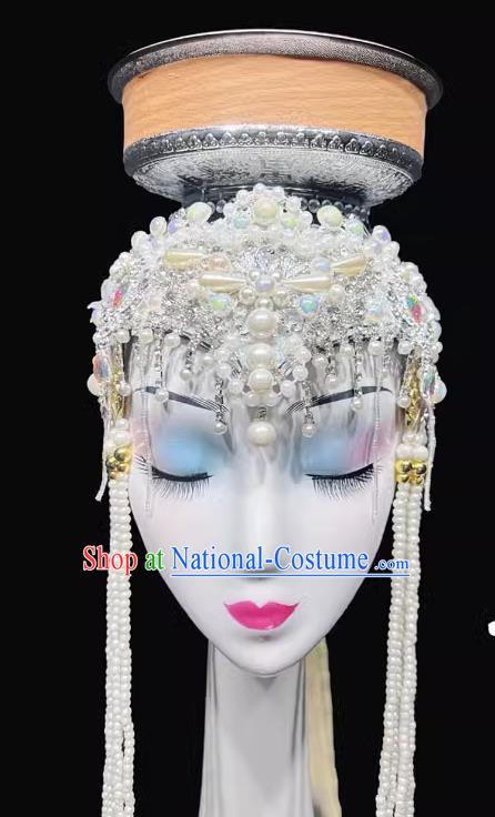 Mongolian Dance Top Bowl Dance Headdress Handmade Beaded Long Tassel Top Bowl Shape Dance Headdress