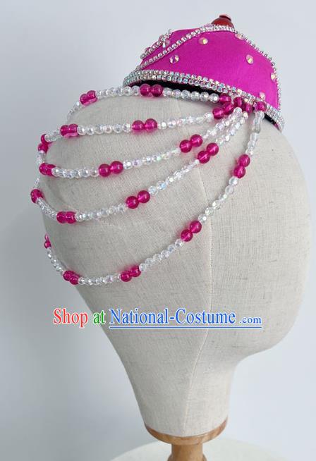 Mongolian Ethnic Dance Hat Headdress Handmade Beaded Pink Art Test Ethnic Dance Performance Headdress