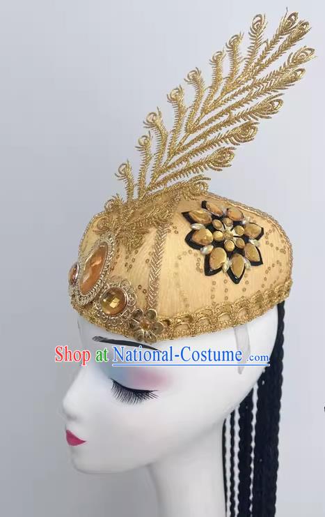 Xinjiang Uyghur Dance Performance Hat Golden Feather Minority Dance Performance Headdress