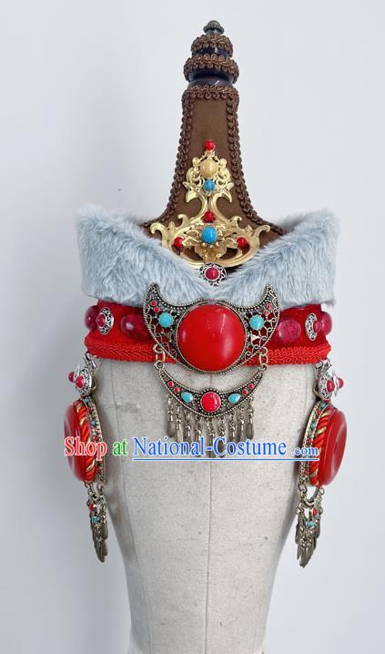 Ethnic Dance Mongolian Dance Tengger Tala Imitation Fur Hat Headdress Yikao Mongolian Performance Headdress