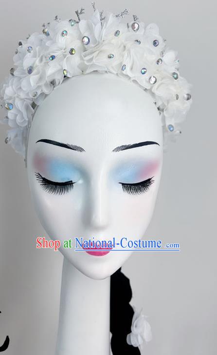 Folk Dance Jiaozhou Dance Headdress White Peony Flower Dance Headdress With Hair Bag Braid Art Test Headdress