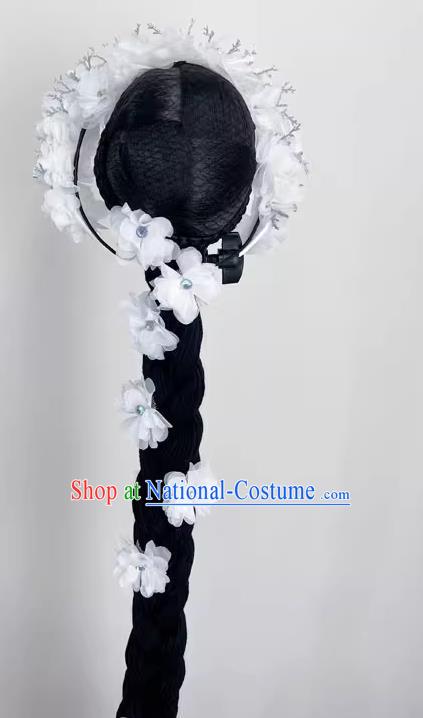 Folk Dance Jiaozhou Dance Headdress White Peony Flower Dance Headdress With Hair Bag Braid Art Test Headdress