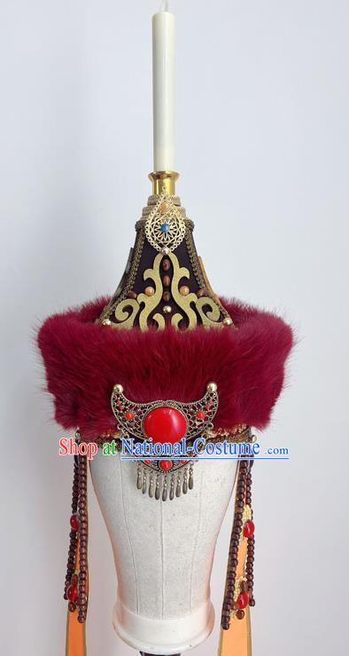 Mongolian Hat Headdress Pointed Top Brim Hat Head Candle Shape Art Examination Folk Dance Headdress