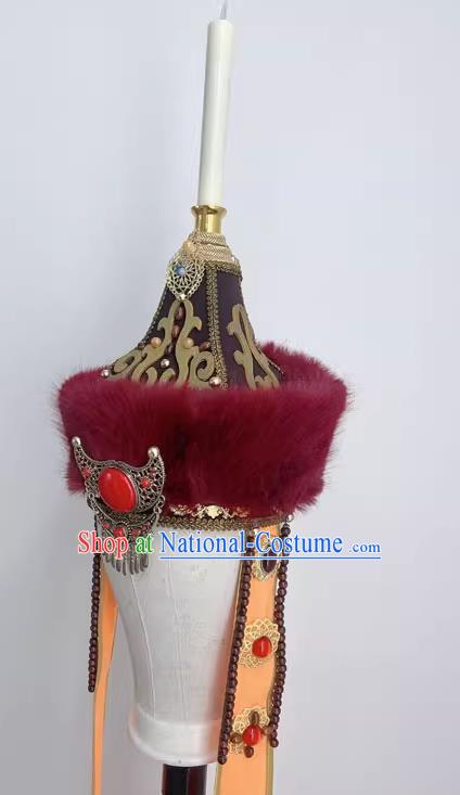 Mongolian Hat Headdress Pointed Top Brim Hat Head Candle Shape Art Examination Folk Dance Headdress