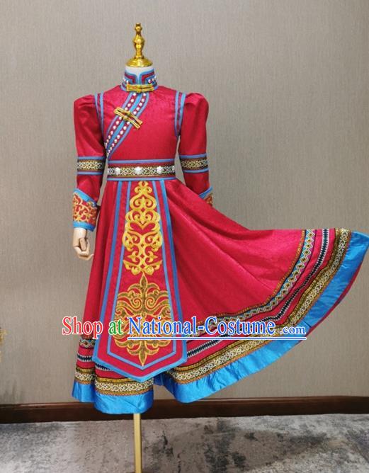 Red Children Mongolian Dance Costume Happy Sunshine Girl Solo Mongolian Costume Female Skirt