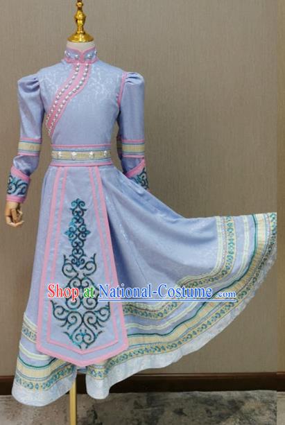 White Children Mongolian Dance Costume Happy Sunshine Girl Solo Mongolian Costume Female Skirt