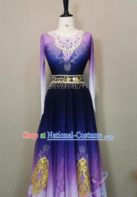 Uighur Dance Performance Costume Purple Gradient Xinjiang Dance Ethnic Style Adult Art Test Big Swing Skirt