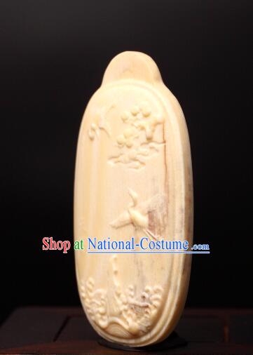 Chinese Microscopic Carving Ivory Sculpture Pine Crane Longevity Pendant