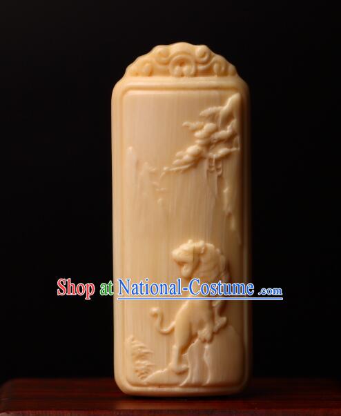 Chinese Microscopic Carving Ivory Sculpture Zodiac Tiger Pendant