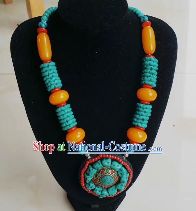 Chinese Traditional Accessories Zang Nationality Beads Necklace Handmade Tibetan Ethnic Jewelry for Women