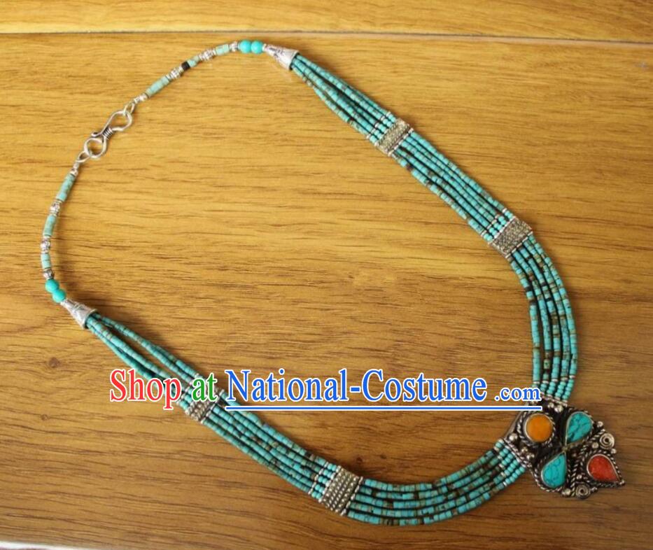 Chinese Handmade Tibetan Ethnic Jewelry Traditional Nepal Cupronickel Accessories Zang Nationality Woman Beads Necklace