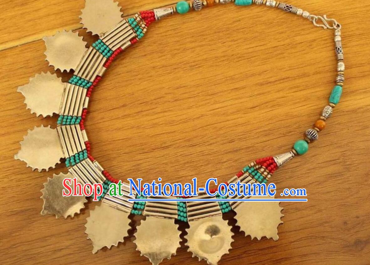 Traditional Nepal Kallaite Accessories Chinese Zang Nationality Woman Brass Necklace Handmade Tibetan Ethnic Necklet Jewelry