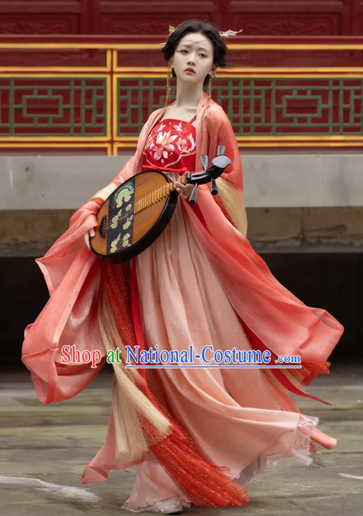 Tang Dynasty Embroidered Costumes Traditional Woman Hanfu China Ancient Royal Princess Red Dresses