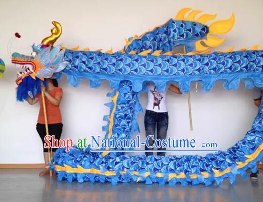 China Lantern Festival Celebration Dragon Parade Costumes Professional Blue Satin Dancing Dragon Props Complete Set