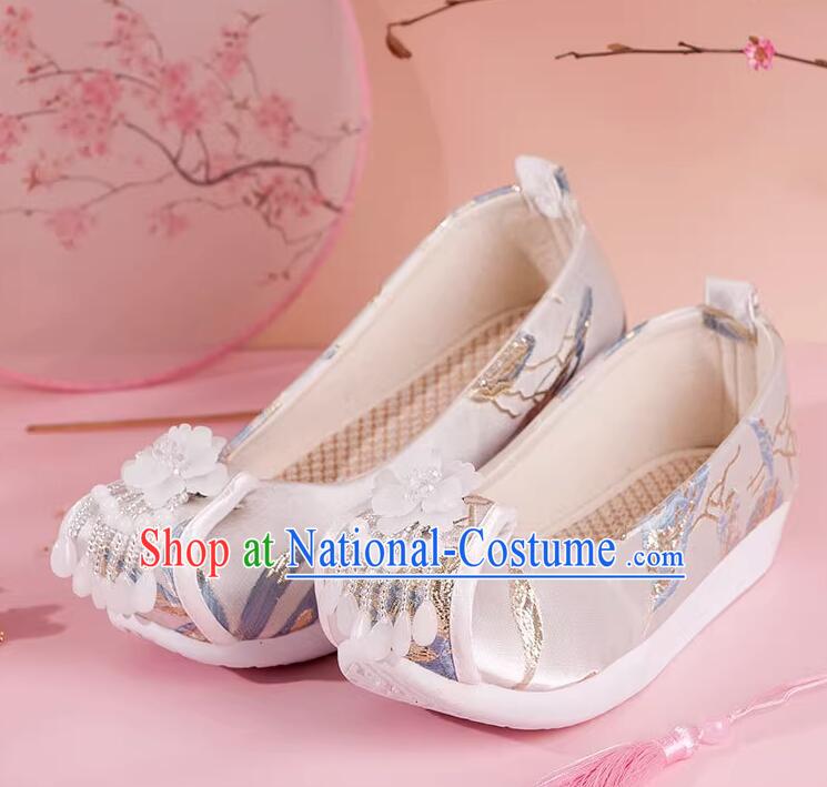 Ancient Chinese Princess Shoes Traditional Satin Shoes Tang Dynasty Hanfu Shoes