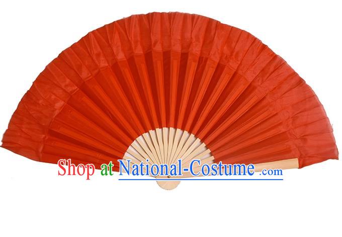 China Dance Contest Red Ribbon Fan Classical Dance Silk Fan Handmade Dancing Fan