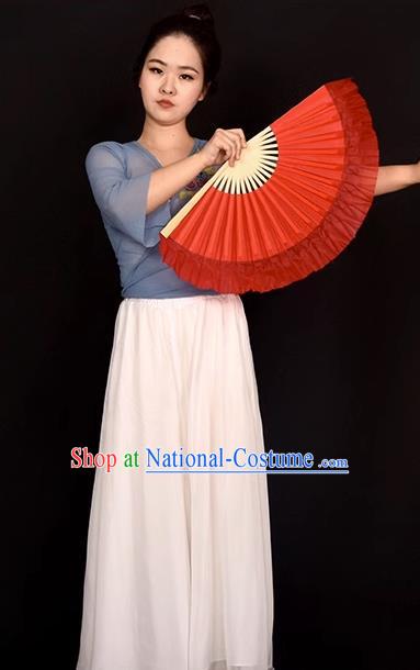 China Dance Contest Red Ribbon Fan Classical Dance Silk Fan Handmade Dancing Fan