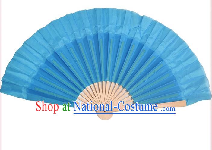 China Handmade Dancing Fan Dance Contest Lake Blue Ribbon Fan Classical Dance Silk Fan