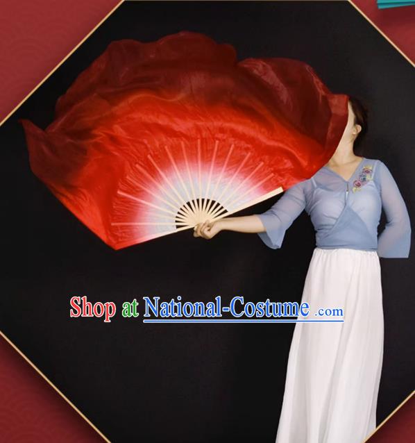 China Dance Contest Long Ribbon Fan Classical Dance Wan Jiang Pure Silk Fan Handmade Wine Red Dancing Fan