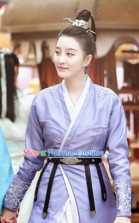 China TV Series Ms Cupid In Love Female Constable Jing Clothing Ancient Swordswoman Costumes Traditional Hanfu Lilac Dress