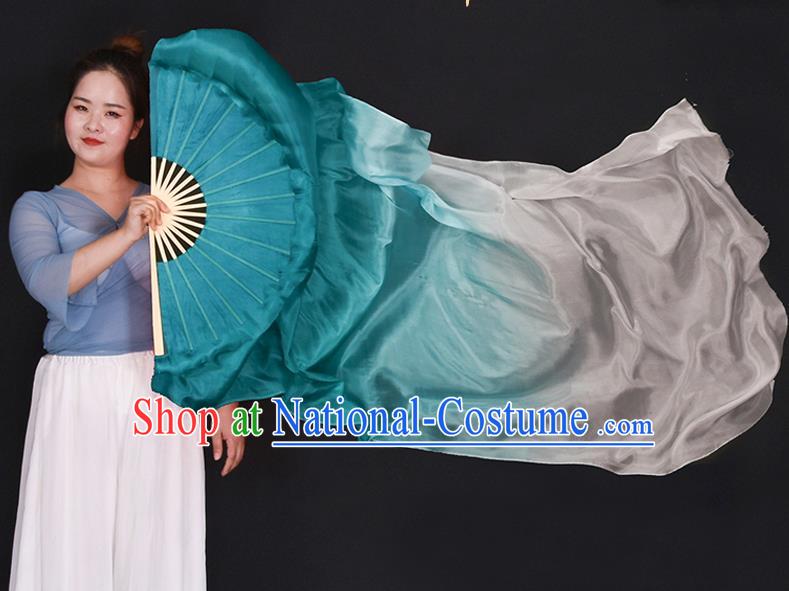 China Yangko Dance Competition Long Ribbon Fan Classical Dance Folding Fan Handmade Mint Green Pure Silk Fan