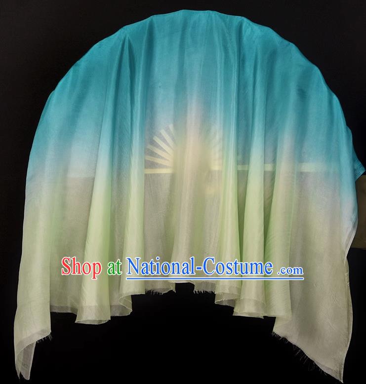 China Classical Dance Folding Fan Handmade Mint Green Pure Silk Fan Yangko Dance Competition Ribbon Fan