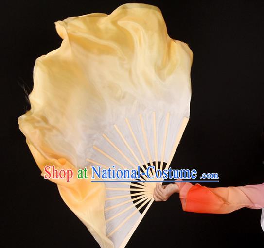 China Yangko Dance Ribbon Fan Classical Dance Folding Fan Handmade Light Orange Pure Silk Fan