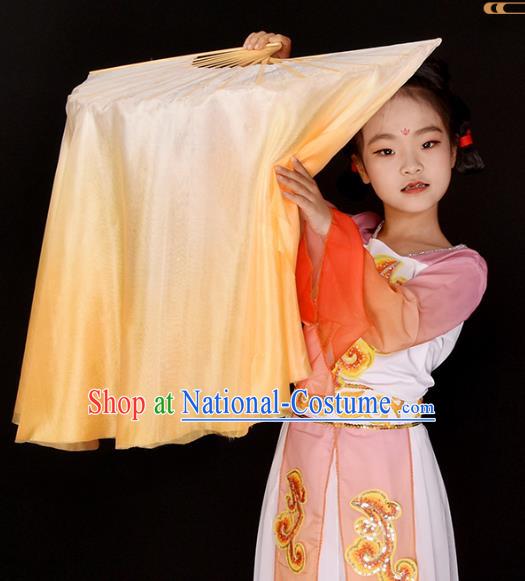 China Yangko Dance Ribbon Fan Classical Dance Folding Fan Handmade Light Orange Pure Silk Fan