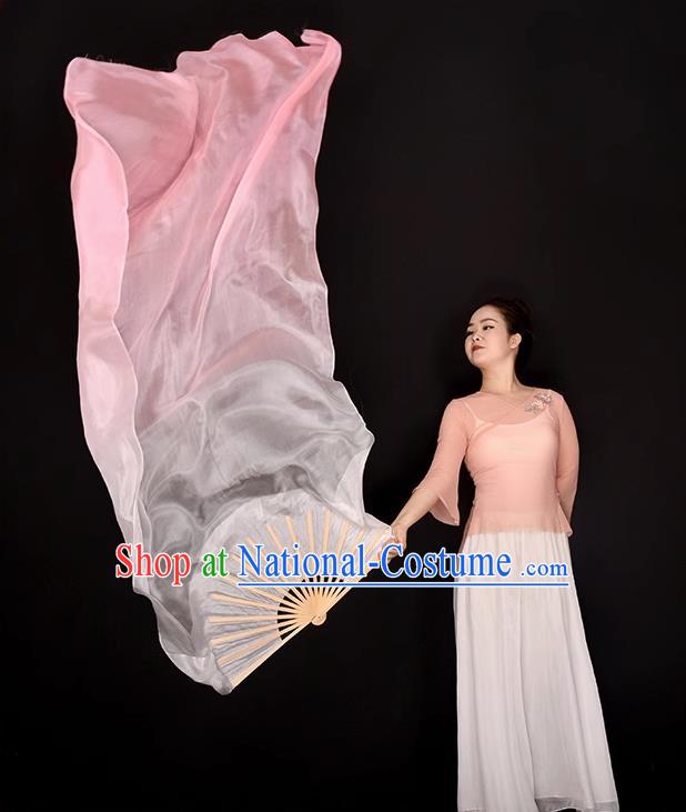 China Jiaozhou Yangko Dance Long Ribbon Fan Women Group Dance Folding Fan Handmade Gradient Pink Pure Silk Fan