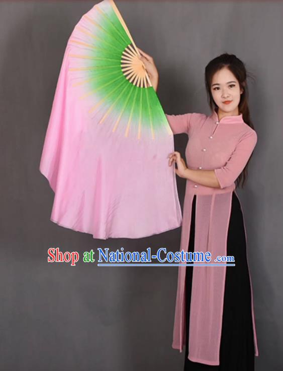 China Handmade Lotus Dance Fan Yangko Dance Pure Silk Fan Classical Dance Folding Fan Women Group Dancing Fan