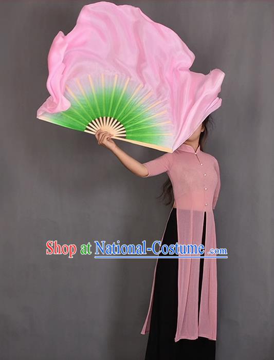 China Handmade Lotus Dance Fan Yangko Dance Pure Silk Fan Classical Dance Folding Fan Women Group Dancing Fan