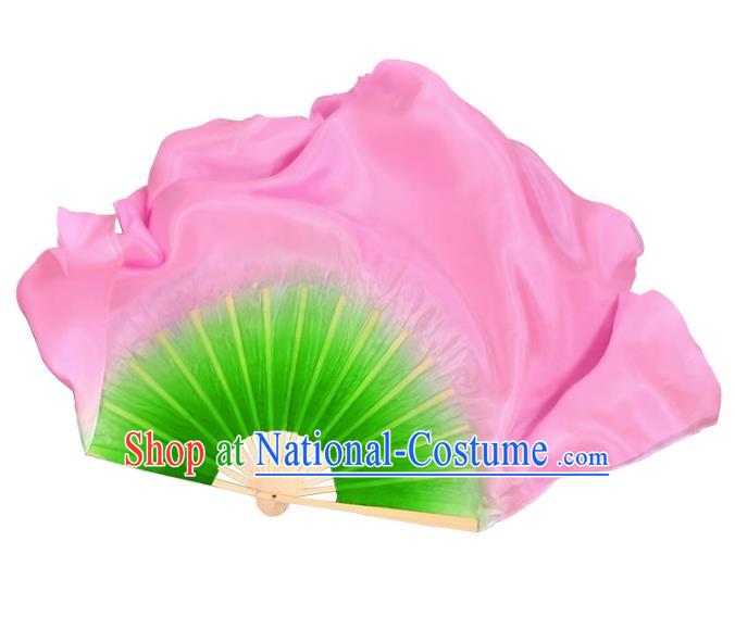 China Handmade Lotus Dance Fan Yangko Dance Pure Silk Fan Classical Dance Folding Fan Women Group Dancing Fan