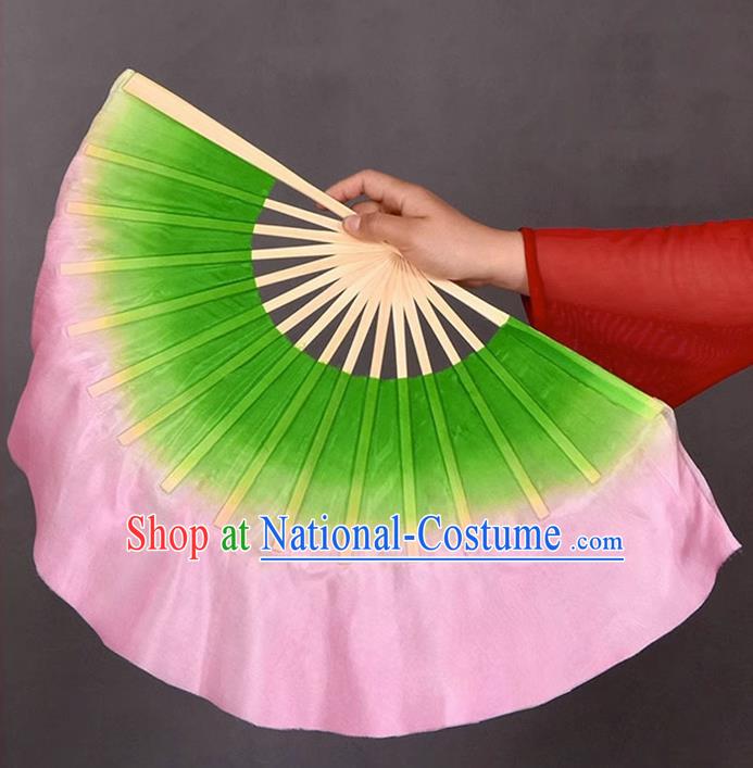 China Handmade Lotus Dance Fan Yangko Dance Pure Silk Fan Classical Dance Folding Fan Women Group Dancing Fan