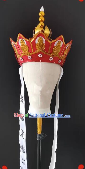 Journey to the West Monk Tang Headwear Handmade Chinese Opera Monk Hat Traditional Five Buddha Crown