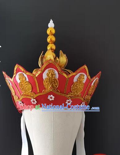 Journey to the West Monk Tang Headwear Handmade Chinese Opera Monk Hat Traditional Five Buddha Crown