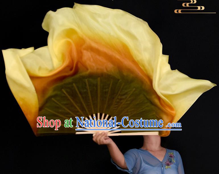 Yangko Dance Fan Classical Dance Drab Ribbon Fan Women Group Dance Fan China Handmade Pure Silk Fan